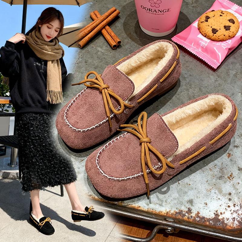 Bow-tie fluffy shoes for women's autumn and winter wear 2025 new plush one-pedal giant comfortable giant warm Doudou shoes