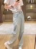 Y2k Harajuku Vintage Baggy Blue Jeans Women Retro Nail Drill Design High Waist Denim Trousers Korean Fashion 90s Aesthetic Wide Pants Streetwear