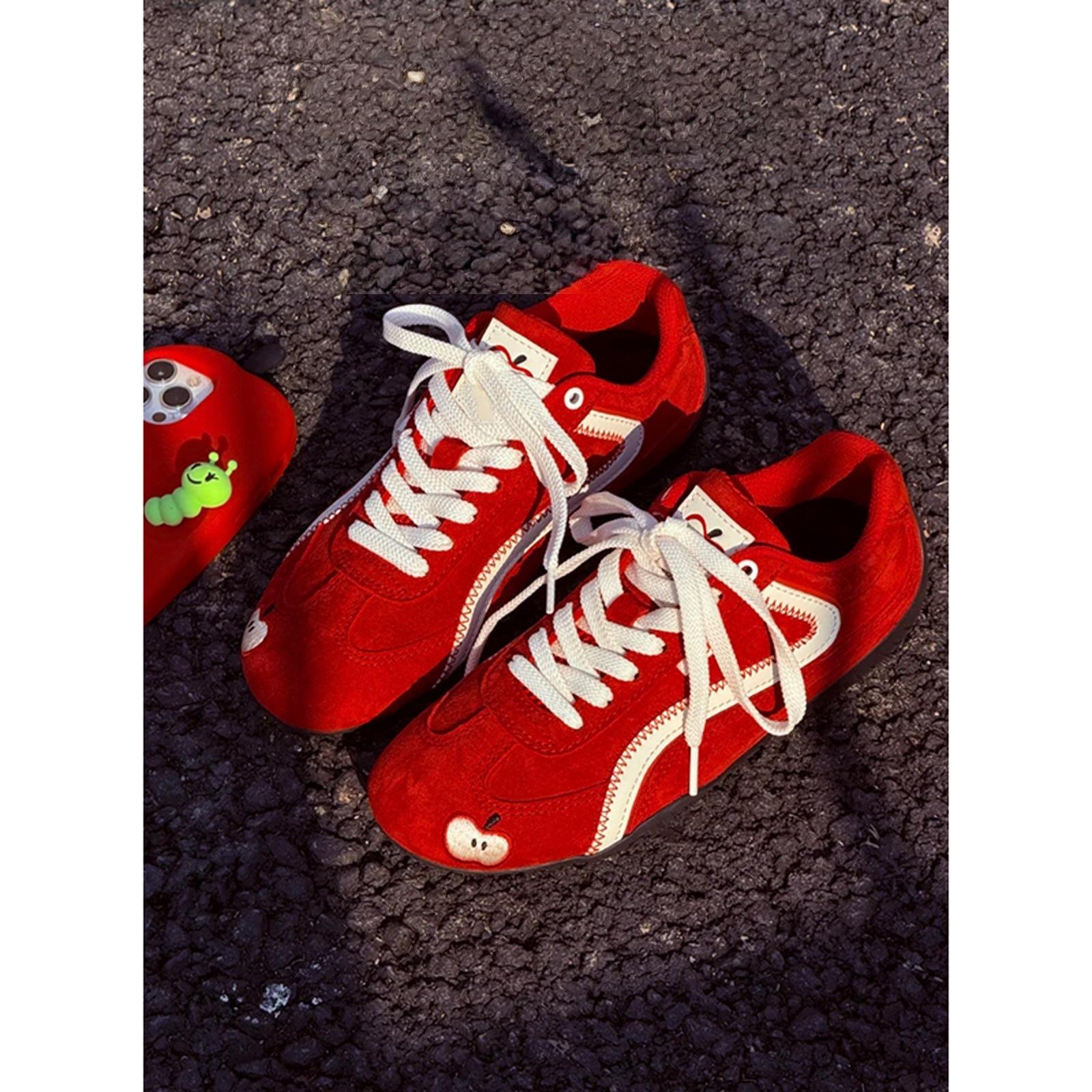 

2025 весна и лето красные ретро туфли для моральной подготовки, универсальная цветовая гамма, повседневная спортивная обувь на шнуровке, женские туфли на тонкой подошве в стиле Форреста Гампа 35 красный