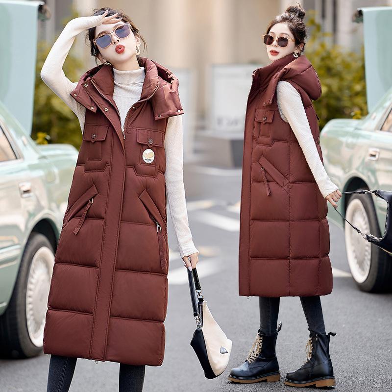 2025 autumn and winter new down cotton vest women s knee long vest jacket Korean version slim vest vest vest jacket XXL фуксия