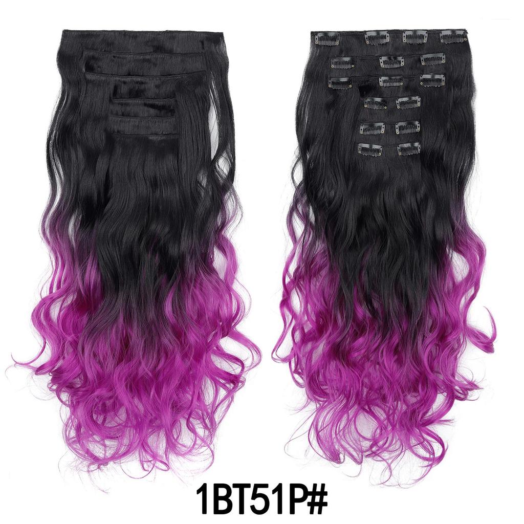 6PCS Set Hairpiece Clip In Hair Extensions Long Wavy Hair Full Head Brown Ombre Gradient Color Natural Look