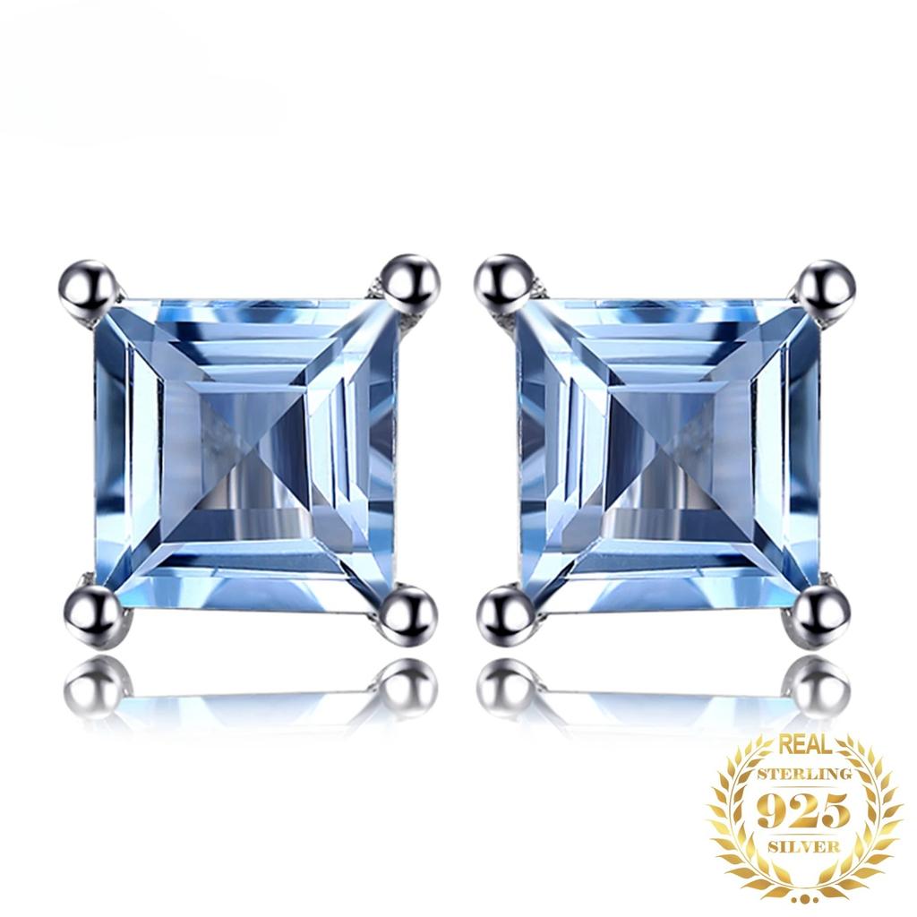 JewelryPalace Square Genuine Blue Topaz Amethyst Citrine Garnet Created Sapphire Ruby Emerald 925 Sterling Silver Stud Earrings