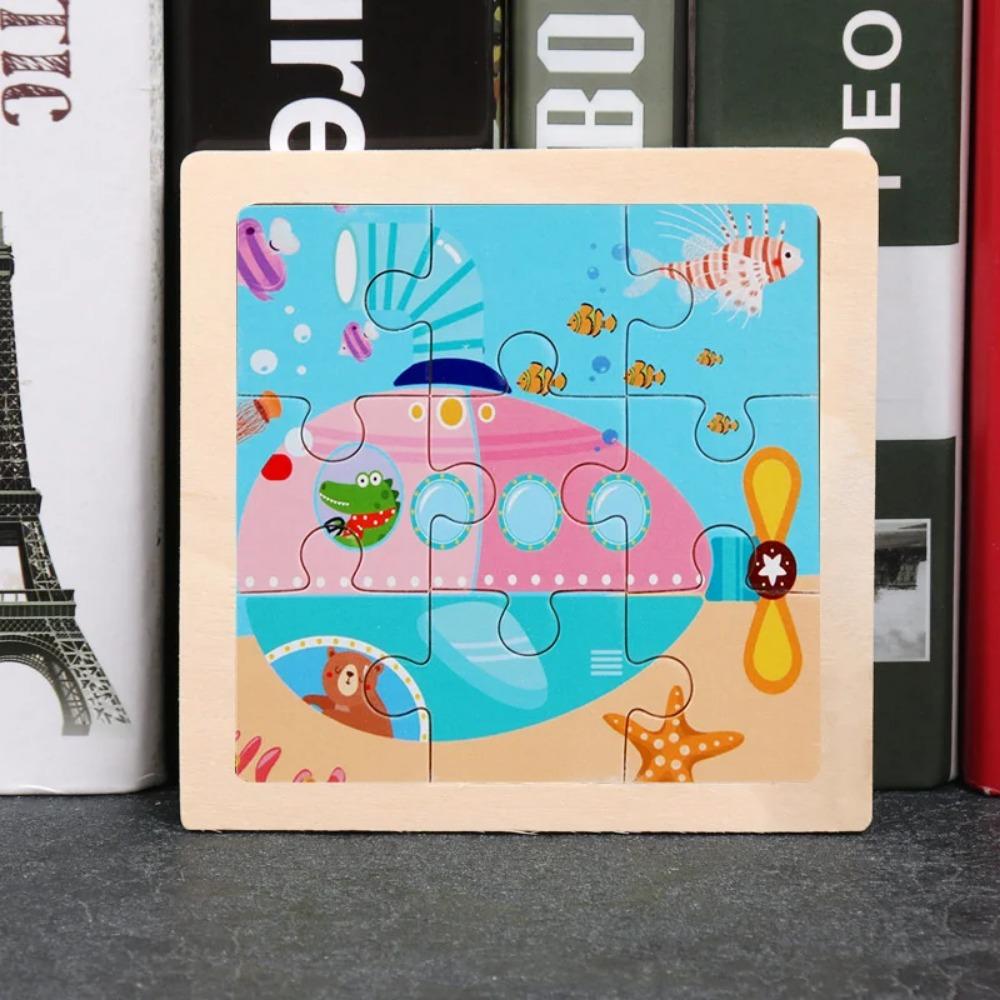 Baby Toys 3D Wooden Puzzle 11x11cm Cartoon Animal Vehicle Jigsaw Wood Puzzle Toys Educational Montessori Toys For Children