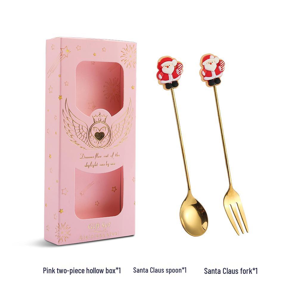 J Cross-border 430 Stainless Steel Christmas Dessert Spoon & Fork Set – Includes Ice Cream & Cake Utensils with Festive Elements