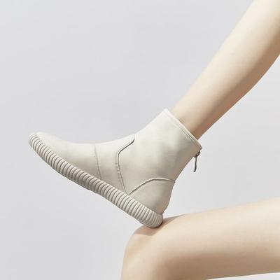 Booties Weiße Plateau Damen Stiefeletten Arbeitssneaker Klobige Leder Kurze Schuhe für Damen Sport Flache Schuhe Frühling 2025 PU