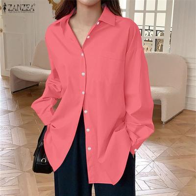 Women Casual Turn Down Collar Loose Long Sleeve Blouse