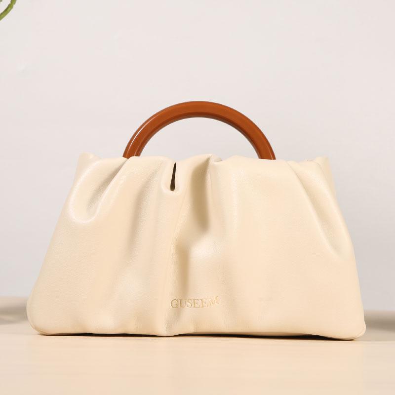 GUSEEM Женская высококачественная плиссированная деревянная сумка через плечо белый