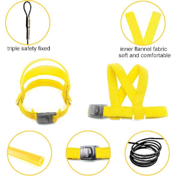 Bird Harness with Buckle Clip and a Leash, Easy to Wear for Bird Parrots Cockatiel S Size Weight 85-105 Grams, Yellow