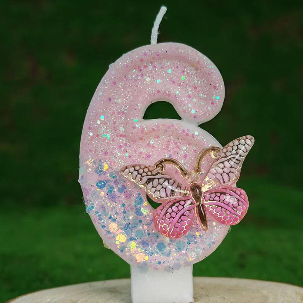 Pink & White Butterfly Number Birthday Cake Candles Pink Butterfly