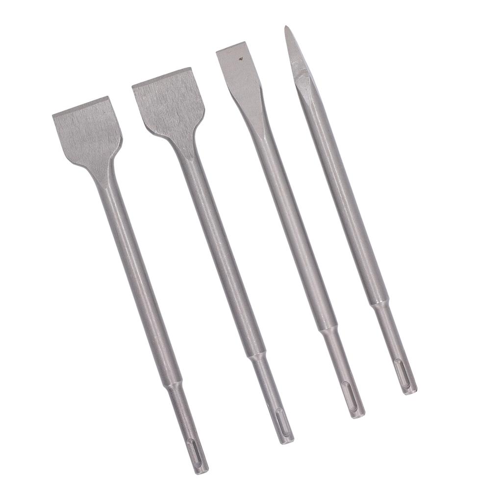 4PCS Electric Hammer Chisels Round Shank Point and Flat Chisel Set for Stone Concrete Brick Wall