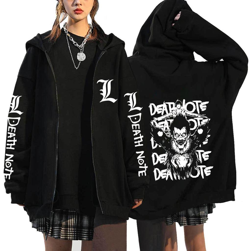Japanese Anime Death Note Printed Zipper Hoodie Autumn Winter Women Men Causal Fashion Long Sleeve Fleece Sweatshirts