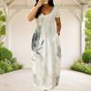 Women Plus Size Round Neck Short Sleeve Abstract Printed Loose Maxi Dress With Side Pockets