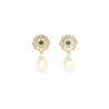 S925 Silver Needle Chinese Retro Lotus Leaf Gold Edge Freshwater Pearl Pendant Flower Stud Earrings Women's Fashion Temperament Earrings