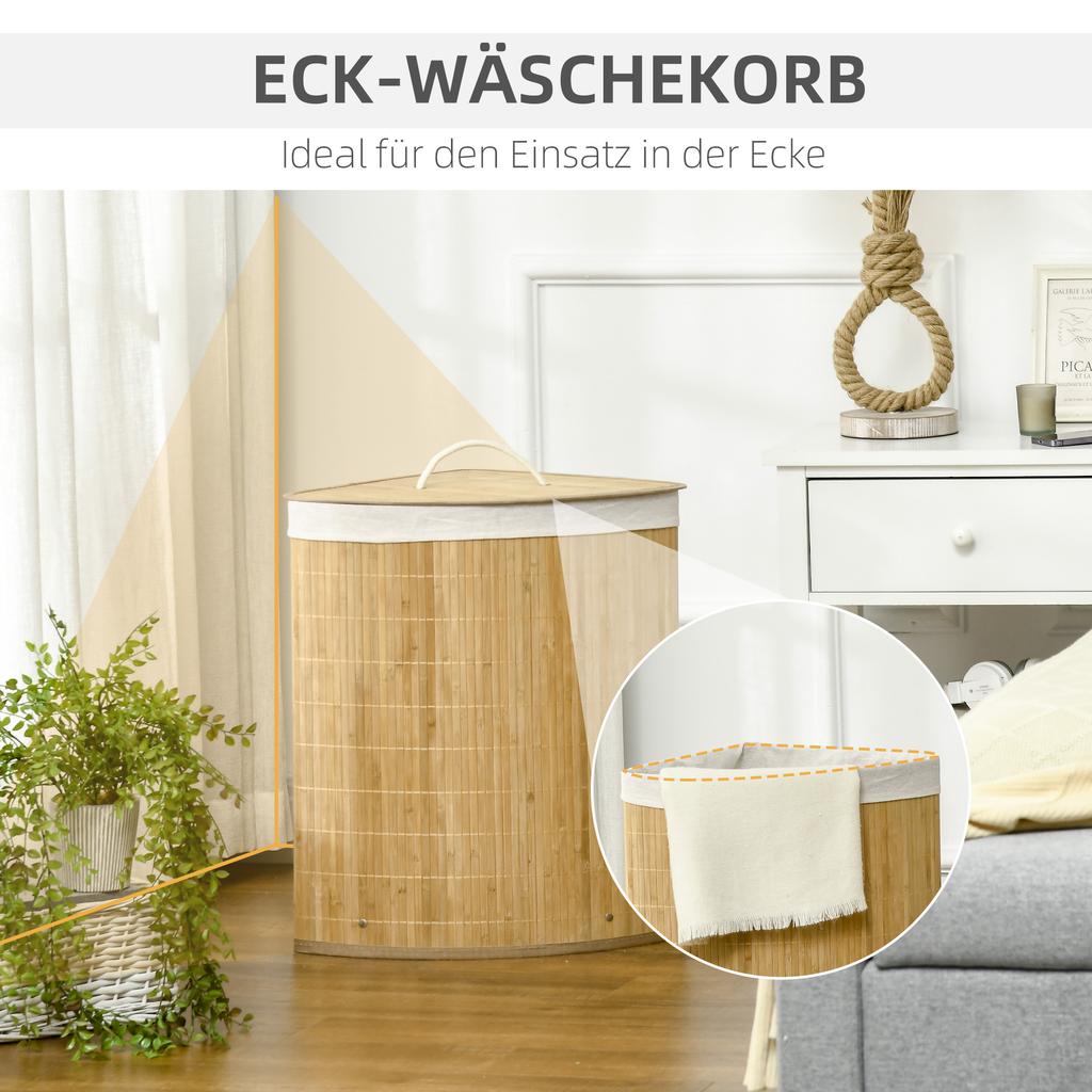 55 L Laundry Basket with Lid, Handle, Laundry Sorter with Removable Laundry Bag for Bathroom, Bamboo, Natural