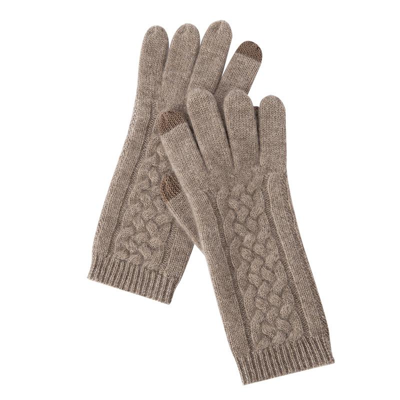 Touch Screen Gloves Cashmere Autumn and Winter New Men's and Women's Twist Pattern Warm Cycling Windproof Knitted Five Finger Extension