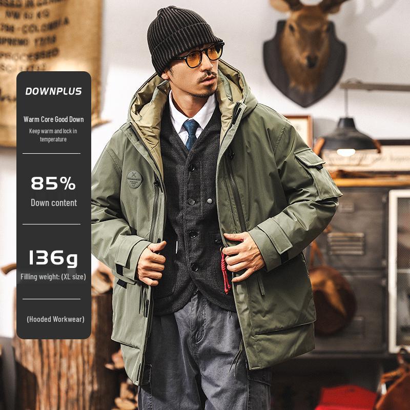 American Workwear Men's Mid-Length Hooded Winter Parka Jacket