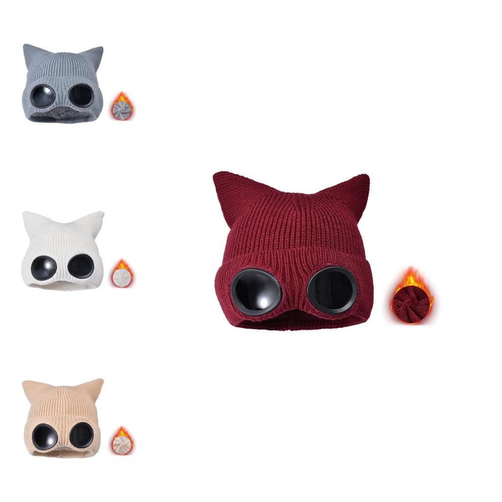 Winter Knit Hat With Earmuffs For Women Outdoor Skiing Windproof Insulated Headgear