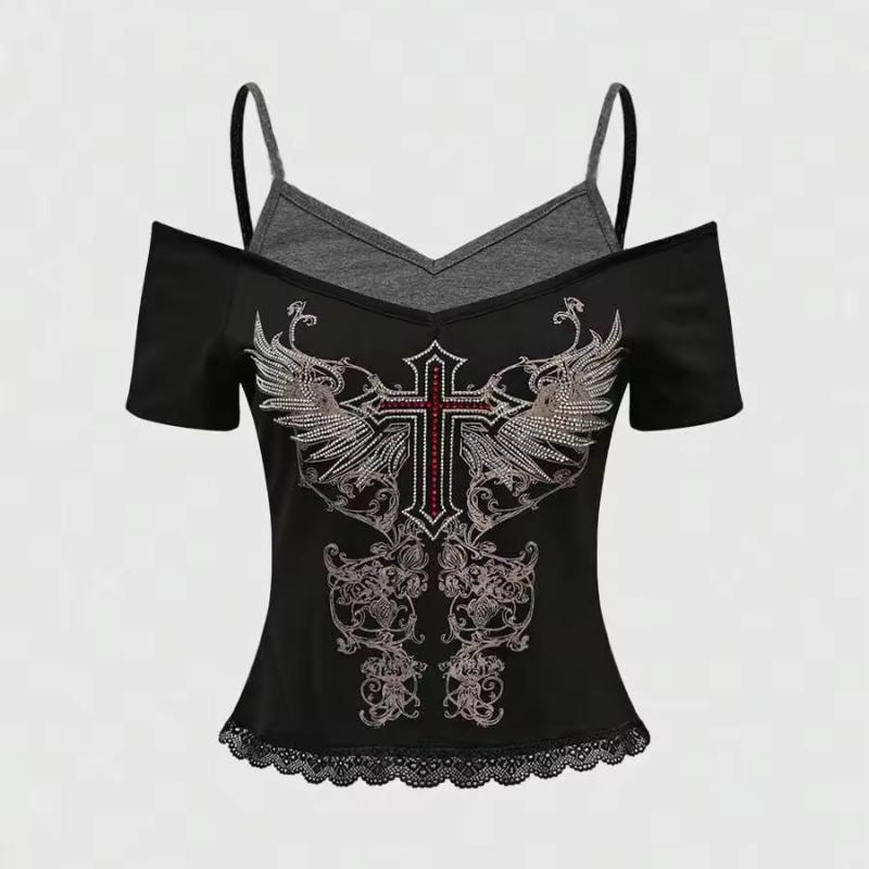 Koszulka damska z nadrukiem w europejski i amerykański wzór geometryczny na lato