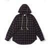 Retro podzimní košile v japonském stylu Pánská hnědá Oblečení pro kluky Kostkované oblečení Dospívající Dlouhý rukáv S kapucí