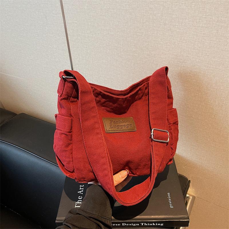 

Fashion Messenger Bag Women S Autumn And Winter Super Fire Canvas Bag Simple Bucket Bag Casual Versatile Shoulder Bag красный