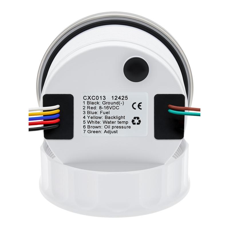 ZMFJH 7 Color LED 80MM Gauge Multifunctional Water Temp+Oil Pressure+Fuel Level Gauge+Voltage with 0-190ohm Oil Float Sensor 12V