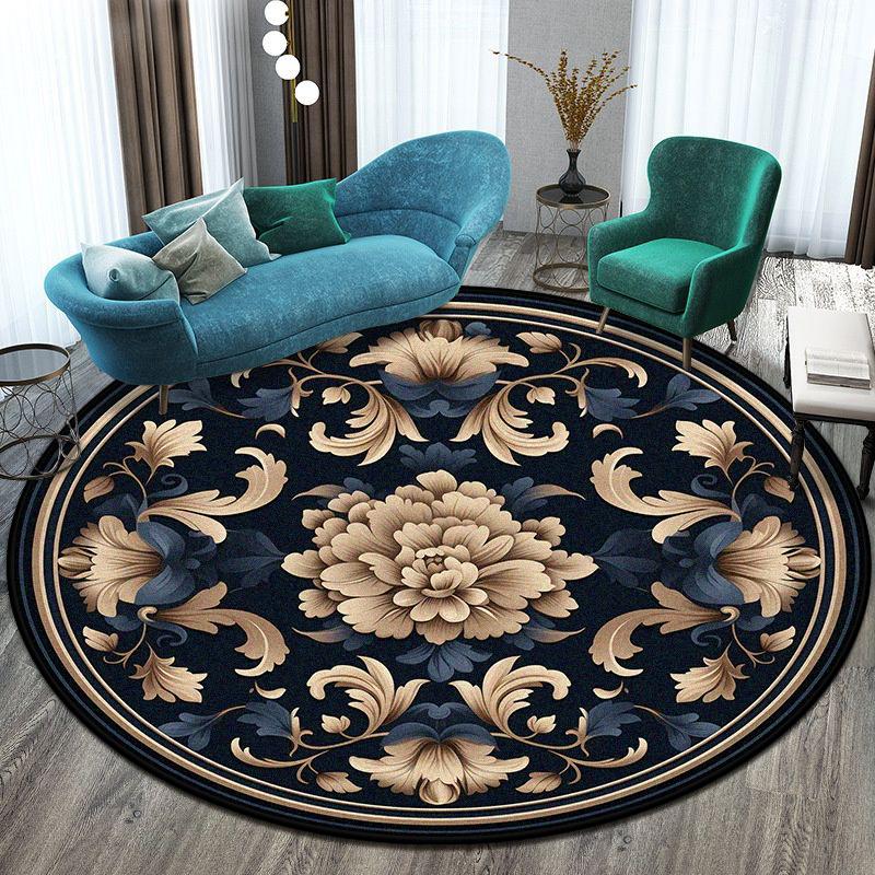 European Style Big Size Round Rug Flower Design Easy Clean Carpet Living Room Soft Foldable Room Decoration Home Mats Washable