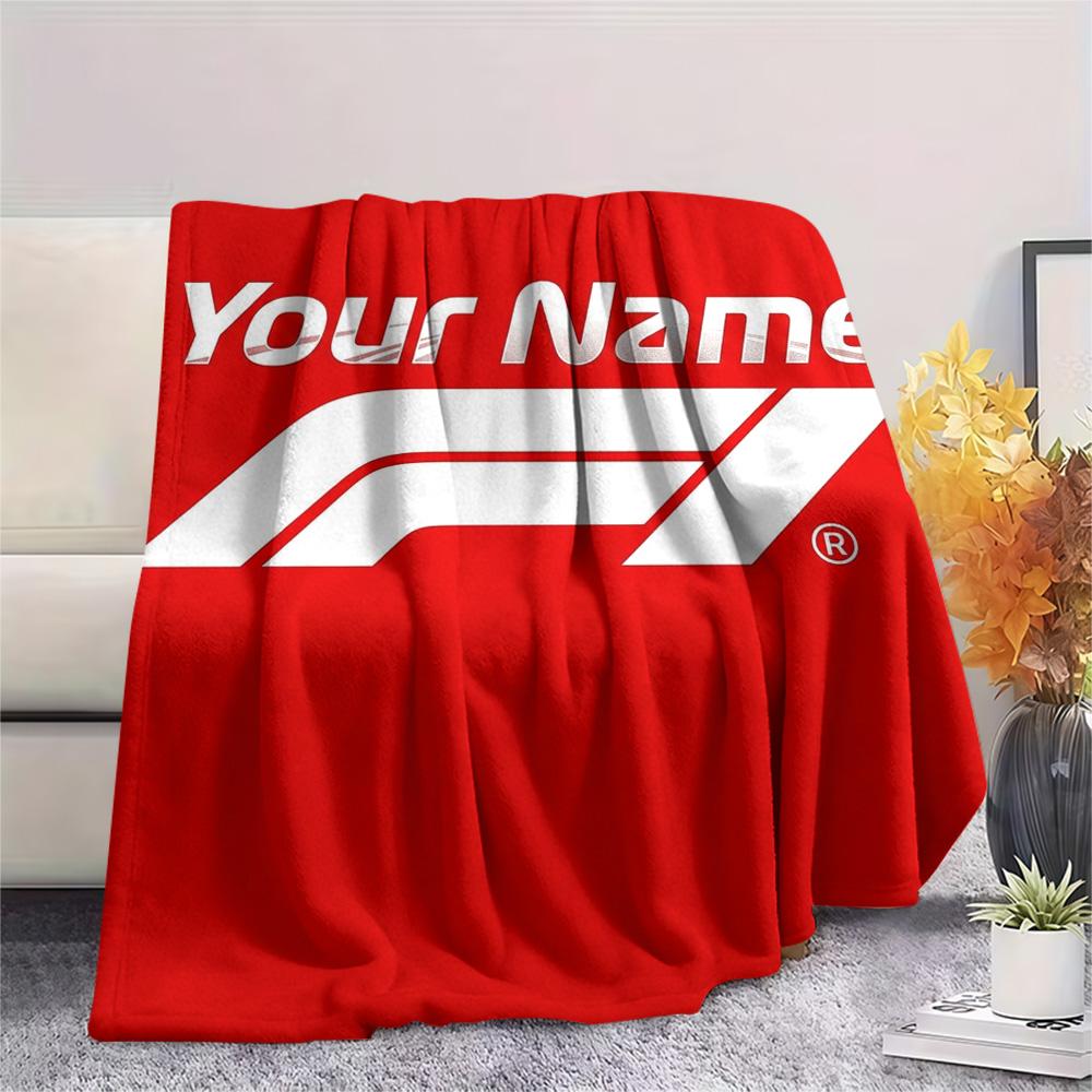 1PC F1 Gear Custom Name Patterned Flannel Blanket Suitable For All Seasons For Home Decor Warmth And Comfort Gifts Holiday Present