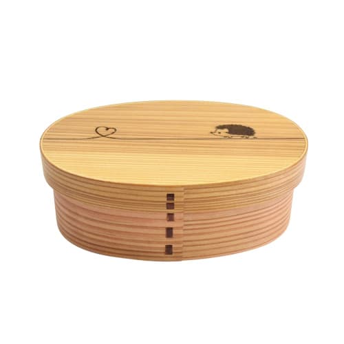 Kanoryu Bento Box, Wood Grain, 700ml, Design - Knotted Hedgehog - Magewappa Large