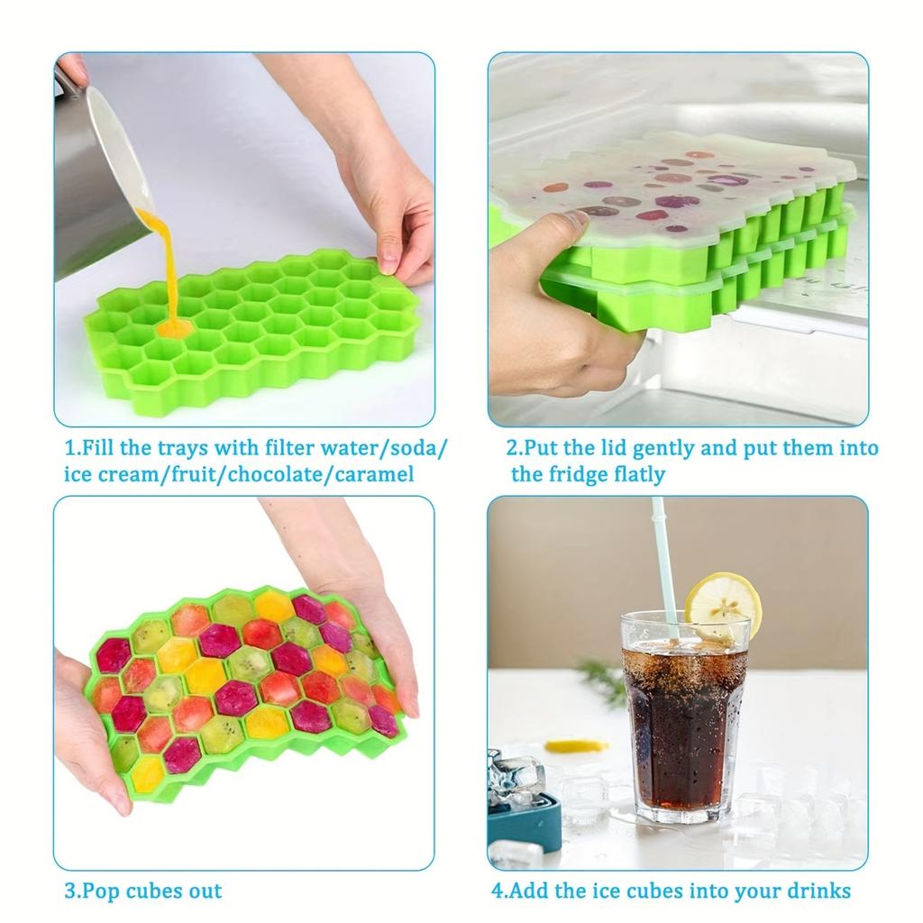 Large-capacity Ice Trays Silicone Mold Reusable Honeycomb Ice Cube Maker Food Grade Ice Maker with Lids Popsicle Mould Mold
