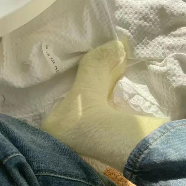 

1 пара новых женских однотонных уютных носков из норкового бархата, зимние чулочно-носочные изделия, утолщенные теплые, чистого цвета, для сна, на полу, для дома, пушистые носки Harajuku 1pairs