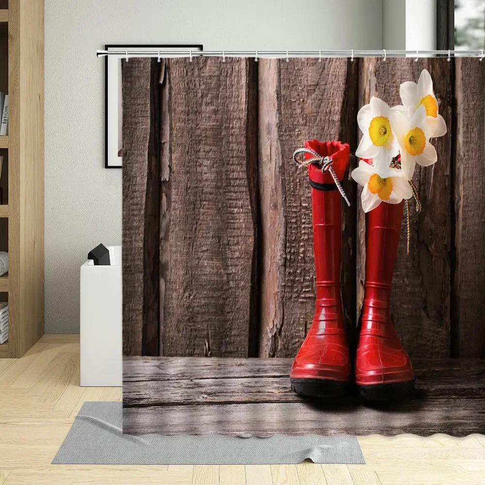 

Western Decor Shower Curtain American Country Music Guitar Cowboy Boots USA Folk Culture Pattern Waterproof Fabric Curtains 90x180cm-35x70in