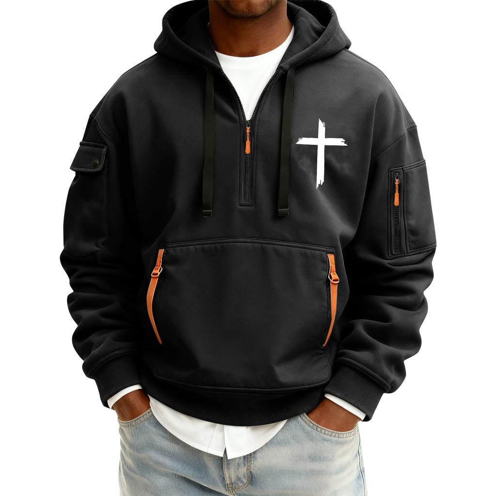 Herren einfarbiger Half-Zip Hoodie Herren Sport Übergröße Freizeit Sweatshirt
