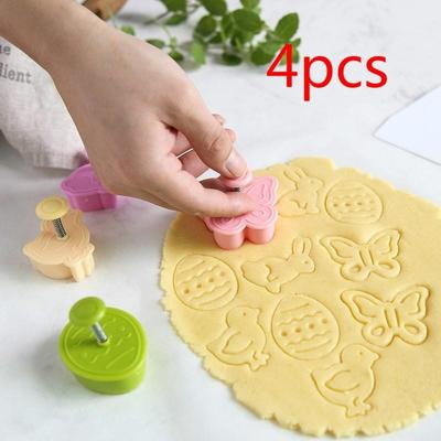 Conjunto de 4 Peças / Conjunto Ovo de Páscoa Coelho Pintinho Borboleta Êmbolo de Plástico Cortador de Biscoitos Fondant Molde Ferramentas de Decoração para Assar