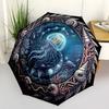 Oceanic Fantasy Circle Pattern Umbrella, Portable and Foldable Design, 8 Ribs, a Casual Accessory for Halloween, Christmas, and Birthday Gifts.