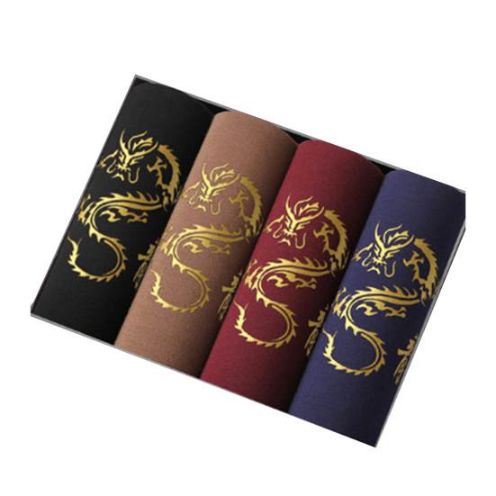 4 Pcs Men's Underwear Fiber Large Flat Corner Pants Four Corner Pants Youth Comfortable Elastic Dragon Print Flower Underwear