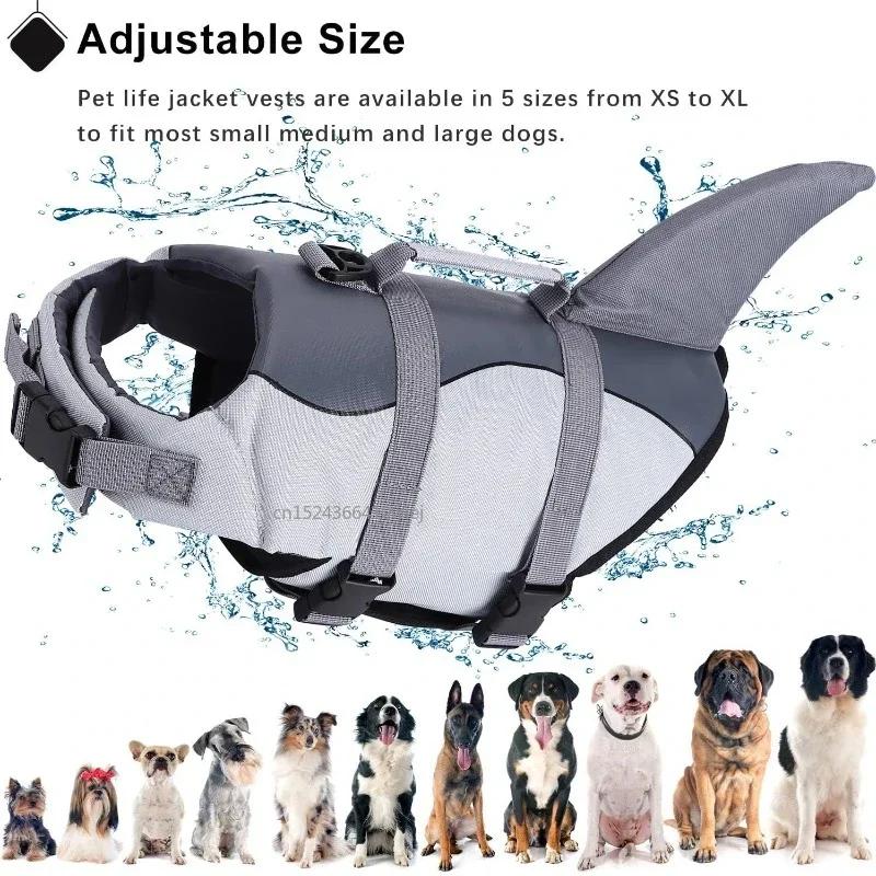 Giubbotto di salvataggio per cani Shark, galleggiabilità migliorata, vestiti da nuoto per cani di piccola taglia, giubbotto di sicurezza con maniglia per cani di media e grande taglia, surf