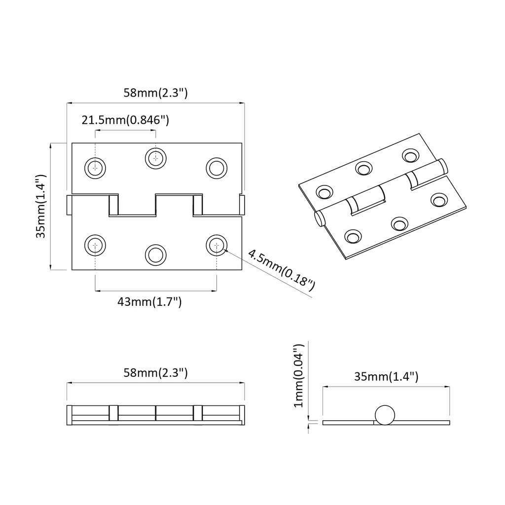 Universal Hinge Set 2 Pcs Silver 58 X 35 X 1 Mm Steel