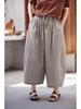 Women's Retro Artistic Cotton Wide-Leg Cropped Trousers with Elastic Waist - Casual and Slimming