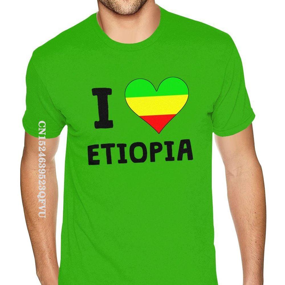 Black I Love Heart Ethiopia Flag Shirt Men Women Custom Printing Gothic Style Anime Tshirt Pure Cotton Round Neck Tee Shirt