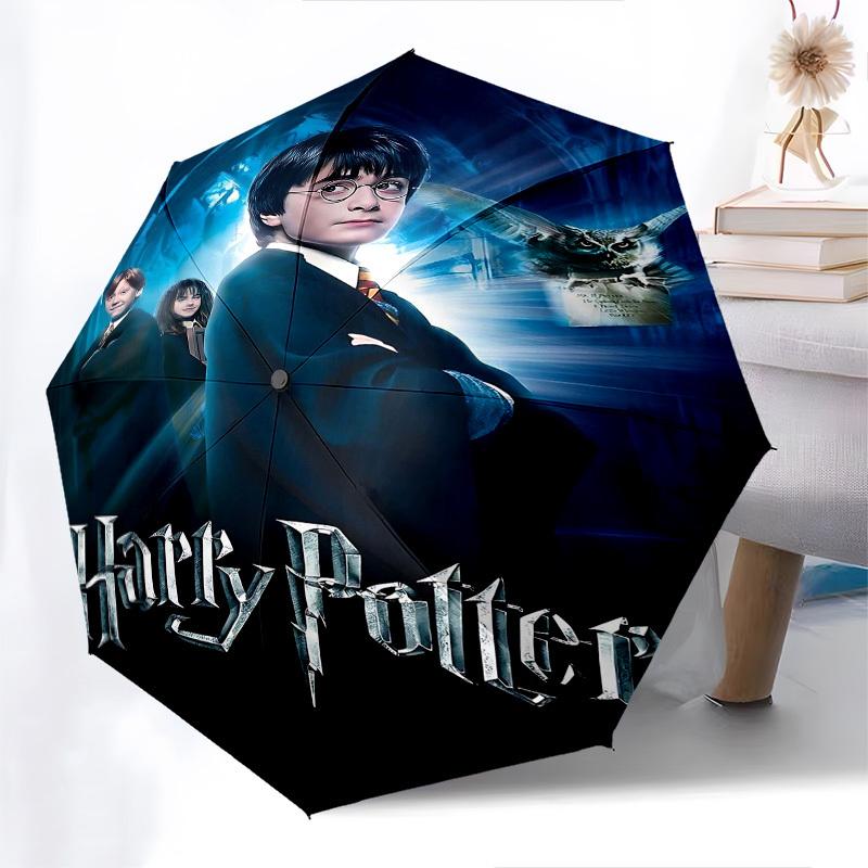 1pc Harry Potter and the Philosopher's Stone Automatic Folding Umbrella - Compact 8-Rib Design, Durable Plastic & Iron1209L
