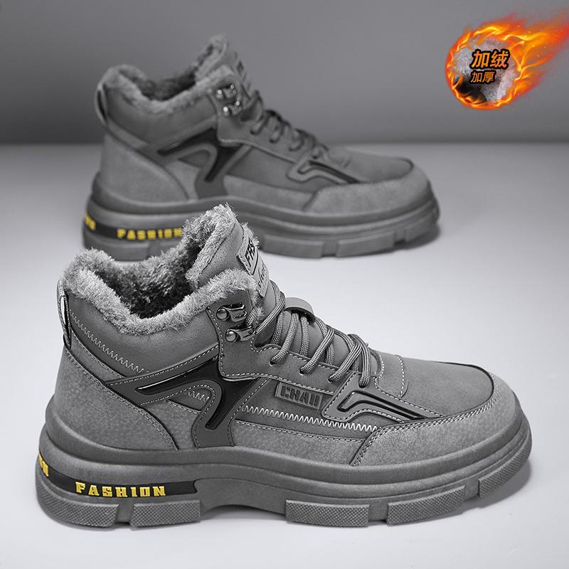 

Модные осенние и зимние ботильоны мужские удобные нескользящие теплые хлопковые туфли морозостойкие износостойкие повседневные уличные ботинки 44 серый