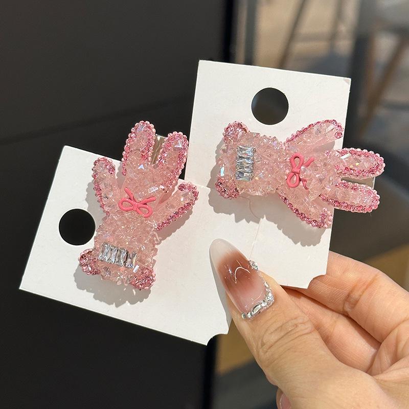 Korean Crystal Bear Hair Clip: Pink Diamond Duckbill for Women