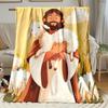 Biblical Scene Flannel Blanket - Jesus and Sheep Design, Lightweight Soft Warm for Sofa, Outdoor, Camping, Living Room, Office
