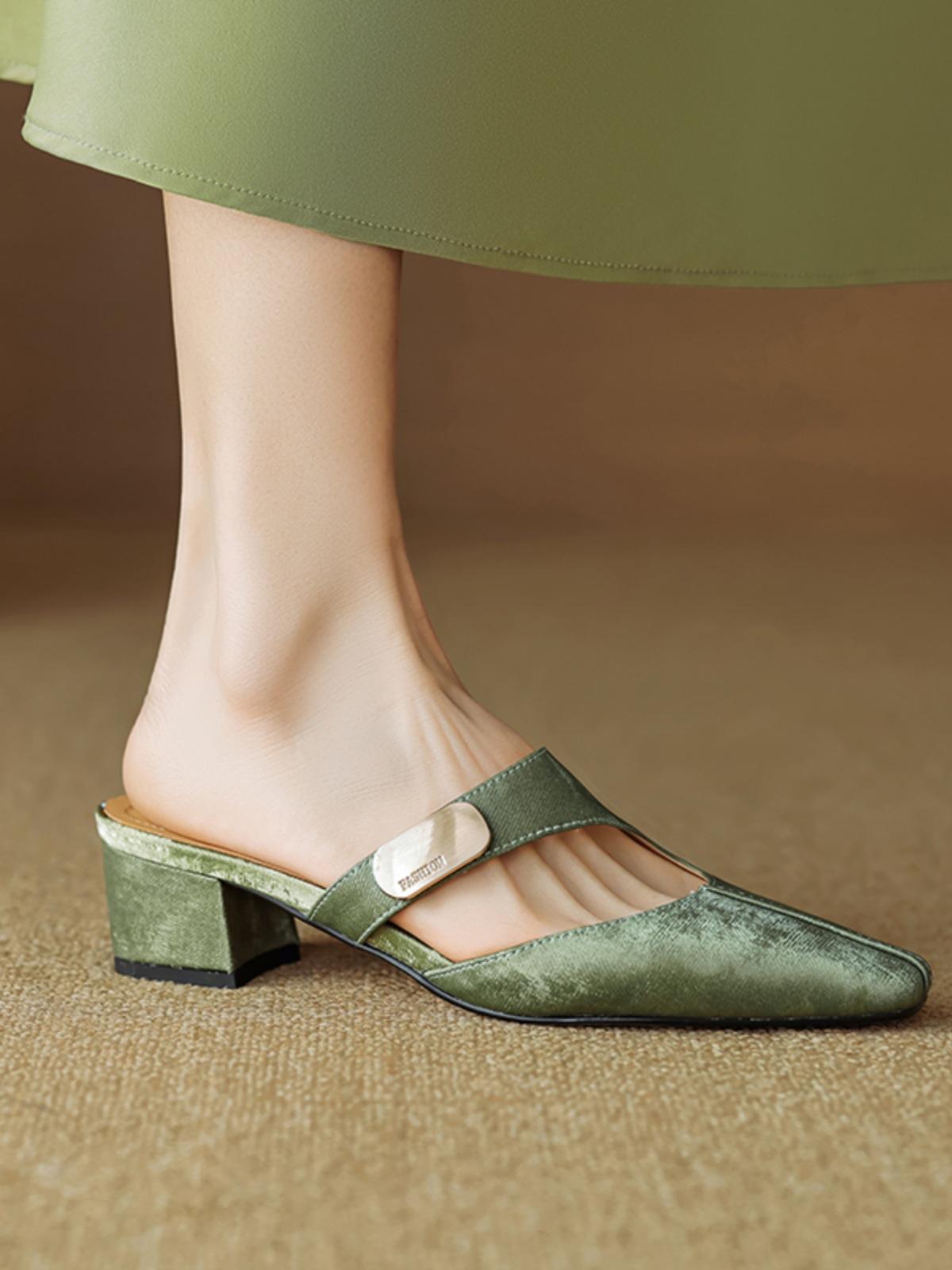 

French temperament medium thick heel bag head half slippers women s 2025 new casual outer wear summer lazy muller shoes sandals 35