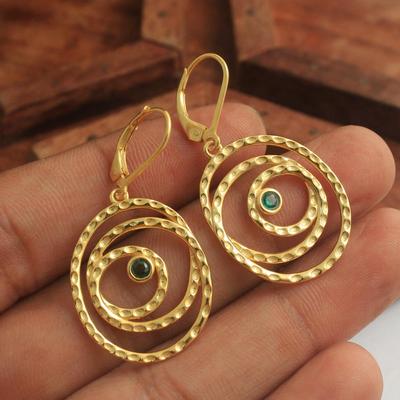 Boucle d'oreille à fermoir à levier Zircon Vert Argent Sterling 925 Plaqué Or Jaune Bijoux