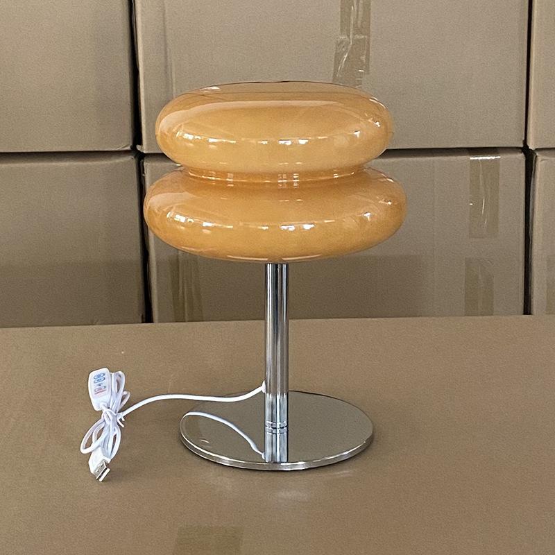 Generic Macaron Style Double Ring Glass Table Lamp Eye Caring Bedside Night Light Usb Powered Decorative For Living Room Bedroom