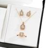 4Pcs/set Fashion Square Zircon Necklace Earrings Ring For Women Luxury Wedding Engagement Jewelry Shining Party Jewelry Gifts