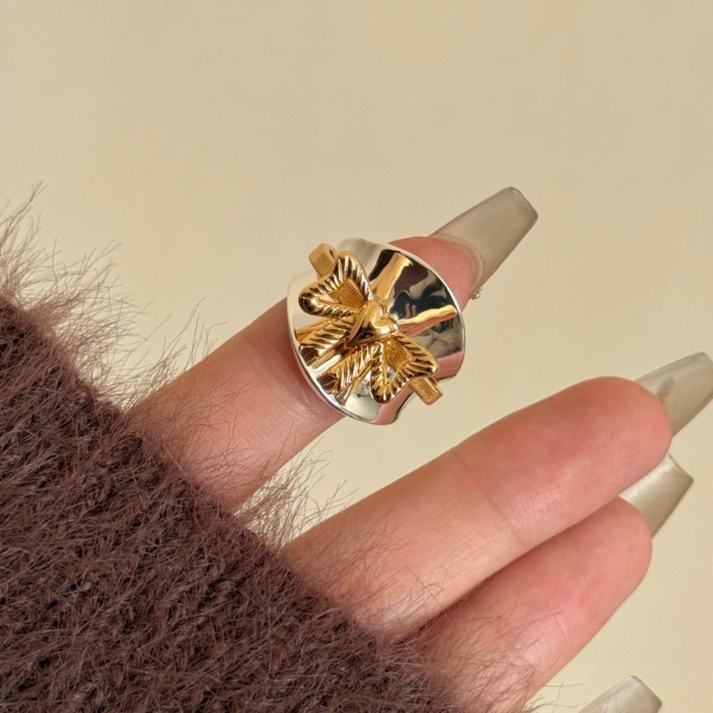 Korean Style Leaf Shape Ring Minority Design Punk Finger Ring Creative Exaggerated Ring  Gift