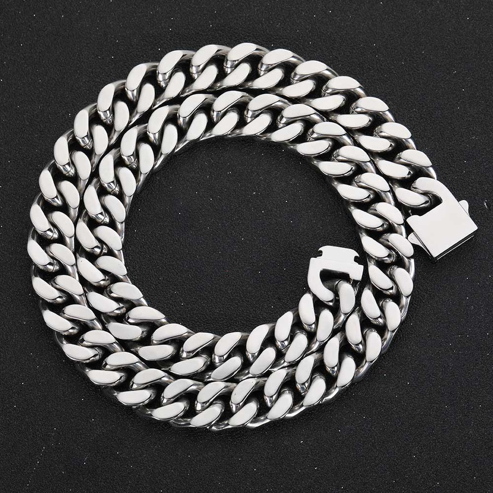Fine Jewelry High-Polished Stainless Steel 7mm Cuban Link Chain Spring Clasp Stylish Hip Hop Engagement Wedding Necklaces Gifts