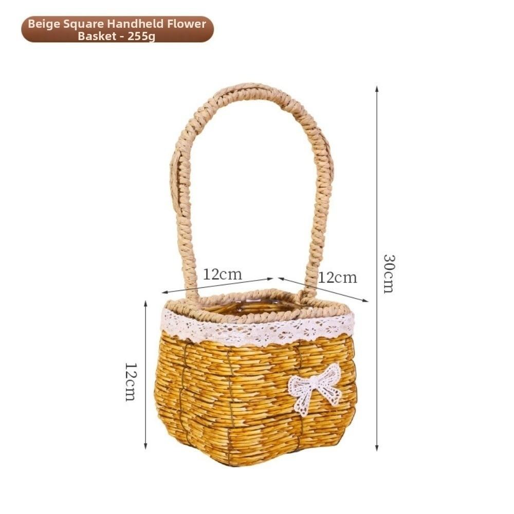 With Handle Imitation Rattan Handhold Handwoven 2 Colors Weaving Flower Basket Household Braid Storage Baskets